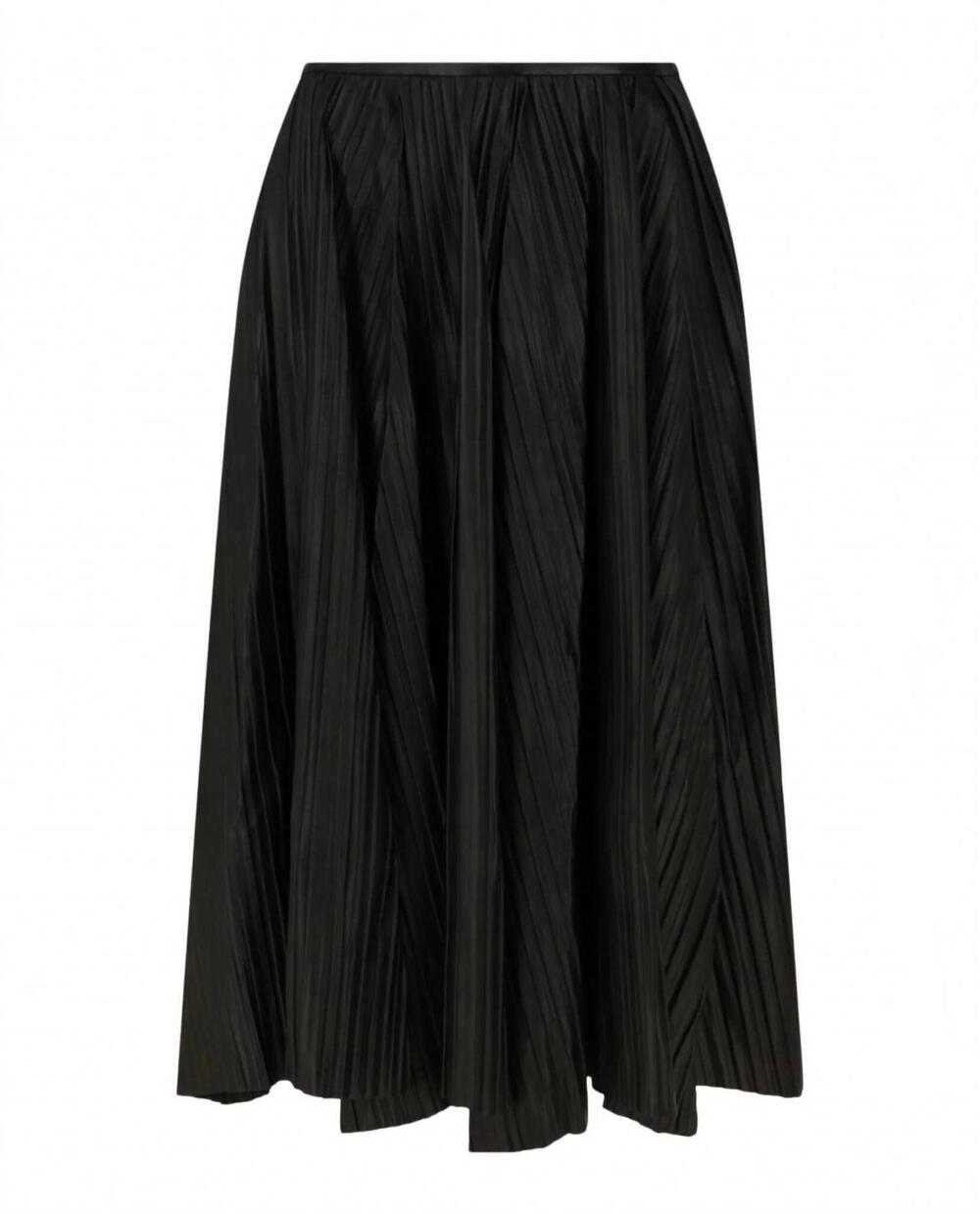 NEW SALVATORE FERRAGAMO women's leather pleated midi skirt in black